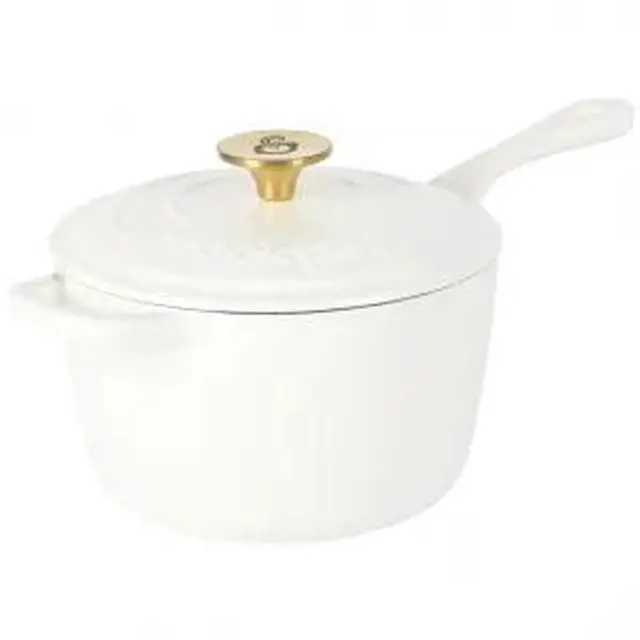 Alt view image 6 of 6 - Crock-Pot Artisan 3 Quart Enameled Cast Iron Saucepan with Lid in Linen and Gold