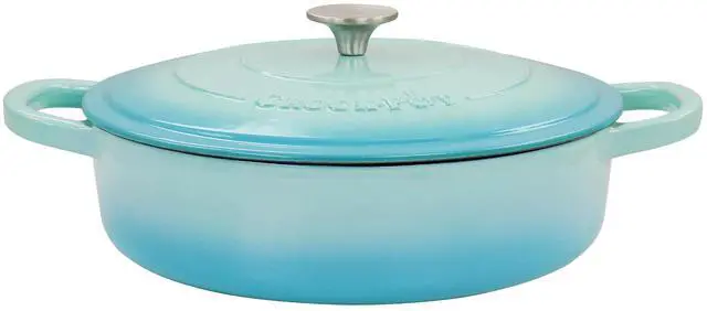 Alt view image 13 of 13 - Crock Pot Artisan 5 Quart Enameled Cast Iron Braiser Pan with Lid in Gradient Aqua Blue