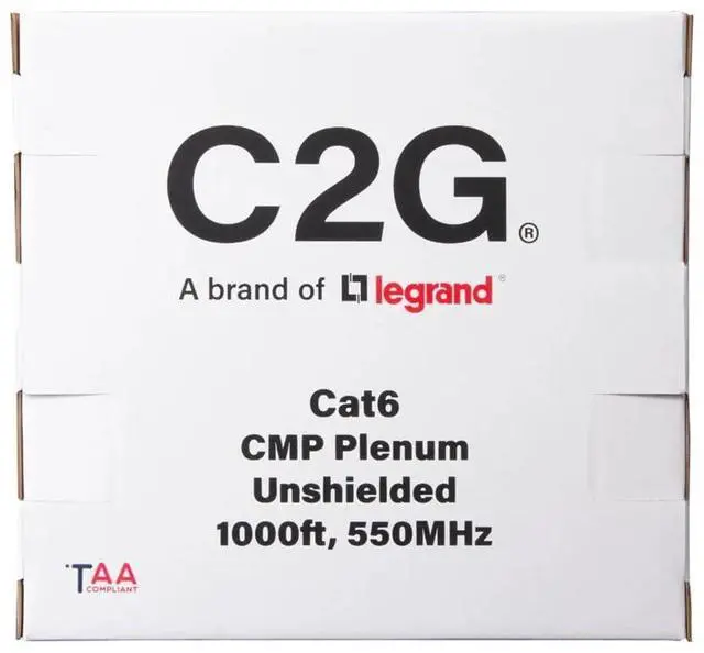 Alt view image 2 of 2 - C2G 1000ft (304.8m) TAA-Compliant Cat6 Bulk Unshielded (UTP) Ethernet Network Cable with Solid Conductors-Plenum Model C2G56044