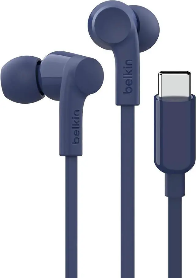 Alt view image 15 of 15 - Belkin SoundForm USB-C Wired Earbuds with Adjustable Volume Limiter - Blue