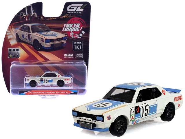 Alt view image 7 of 11 - 1972 Nissan Skyline 2000 GT-R (KPGC10) RHD #15 Kunimitsu Takahashi White with Blue Stripe 1/64 Diecast Model Car by Greenlight