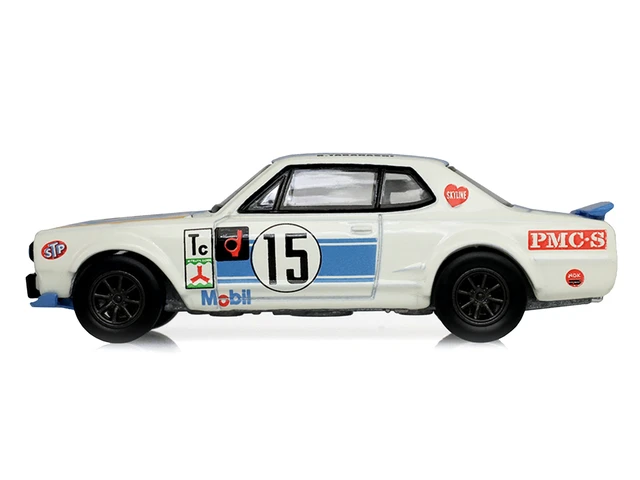 Alt view image 8 of 11 - 1972 Nissan Skyline 2000 GT-R (KPGC10) RHD #15 Kunimitsu Takahashi White with Blue Stripe 1/64 Diecast Model Car by Greenlight