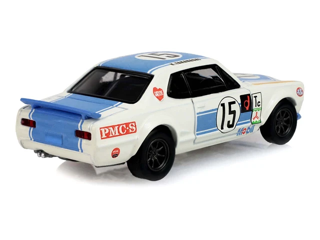 Alt view image 9 of 11 - 1972 Nissan Skyline 2000 GT-R (KPGC10) RHD #15 Kunimitsu Takahashi White with Blue Stripe 1/64 Diecast Model Car by Greenlight