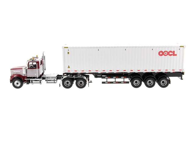 Alt view image 7 of 9 - Western Star 4900 SF Tandem Day Cab Truck Tractor Red and Gray with 40' Dry Goods Sea Container "OOCL" White 1/50 Diecast Model by Diecast Masters