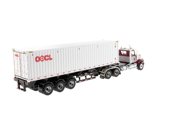 Alt view image 8 of 9 - Western Star 4900 SF Tandem Day Cab Truck Tractor Red and Gray with 40' Dry Goods Sea Container "OOCL" White 1/50 Diecast Model by Diecast Masters