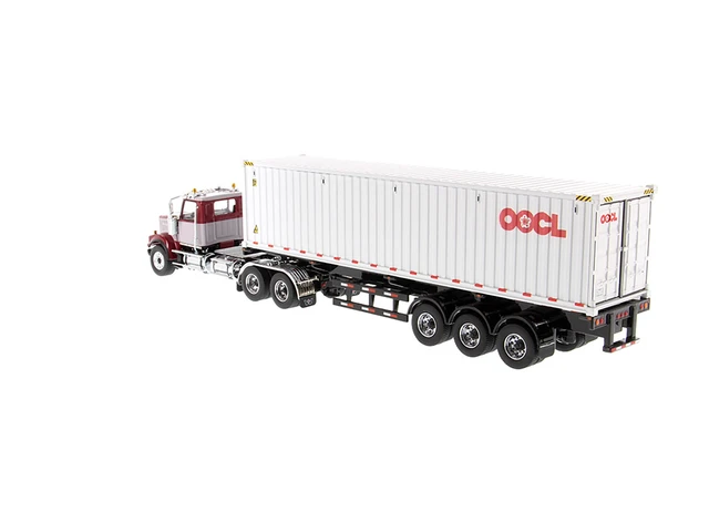 Alt view image 9 of 9 - Western Star 4900 SF Tandem Day Cab Truck Tractor Red and Gray with 40' Dry Goods Sea Container "OOCL" White 1/50 Diecast Model by Diecast Masters
