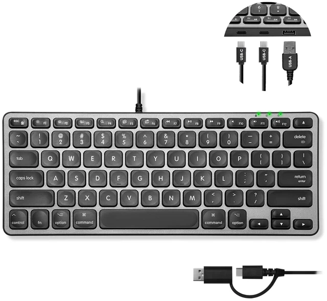 Alt view image 9 of 9 - Macally Compact Wired Keyboard with USB hub ports & Dual USB C / A - Cable Connectivity - USB Type C, USB Type A Interface - 78 Key - macOS - Universal, Mouse, Hard Drive, Notebook, Computer, MacB