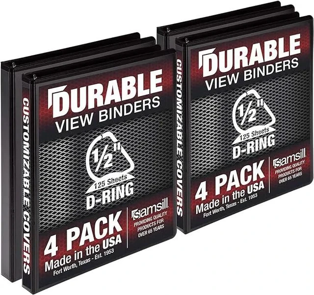 Alt view image 8 of 8 - Samsill Durable 0.5" View D Ring Binder Black, Set of 4, MP46410