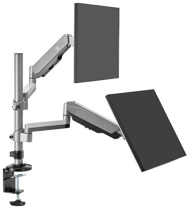 Alt view image 16 of 16 - SIIG Dual Stacked Monitor Arm Desk Mount 17" - 32" for 2 LCD displays 9kg each VESA 75/100 mm mounting kit silver Brown Box