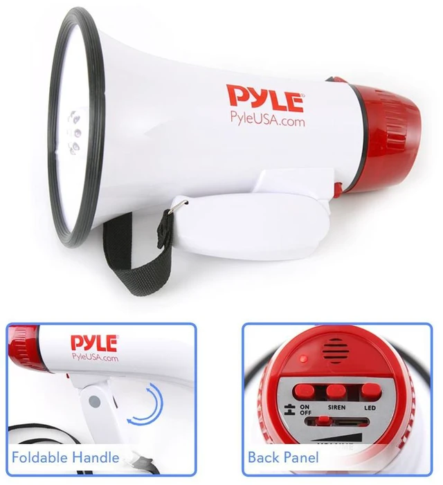 Alt view image 9 of 11 - Pyle PMP37LED Mini Compact Megaphone 30-Watt White PYLPMP37LED