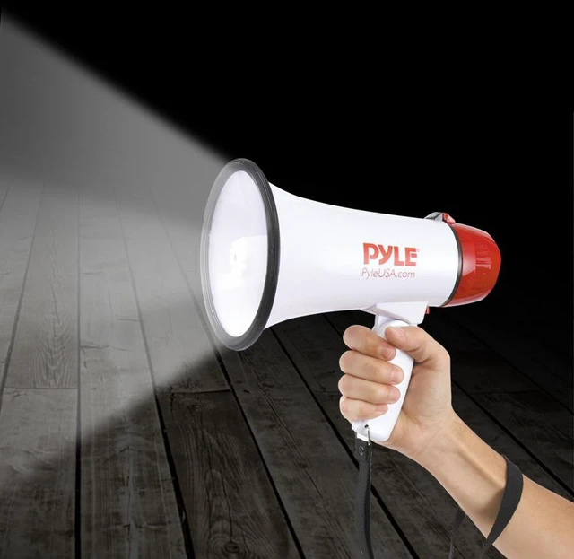 Alt view image 11 of 11 - Pyle PMP37LED Mini Compact Megaphone 30-Watt White PYLPMP37LED