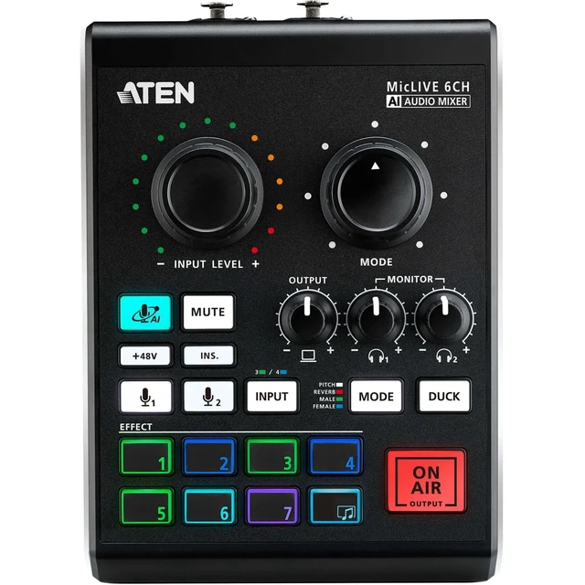 Alt view image 19 of 19 - ATEN UC8000 Podcast AI Audio Mixer MicLIVE 6-CH