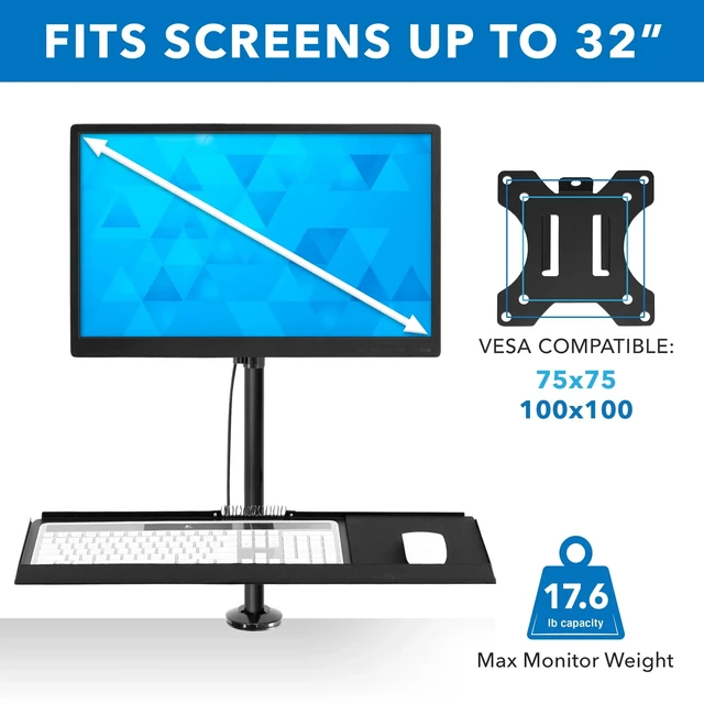 Alt view image 14 of 14 - Mount-It! Single Monitor Standing Gaming Desk Mount with Keyboard Tray | Fits Up to 32" Screens