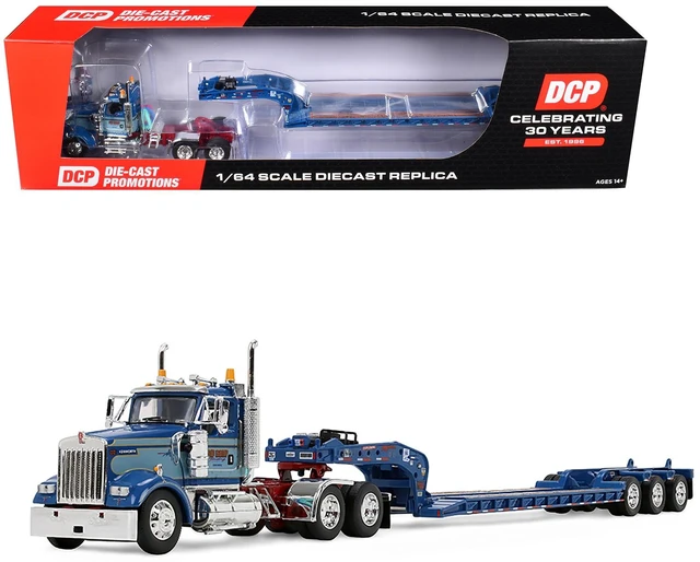 Main image of First Gear Kenworth W900L Day Cab and Fontaine Magnitude Lowboy Trailer Sid Kamp Blue and Light Blue TwoTone 164 Diecast Model by DCPFirst Gear