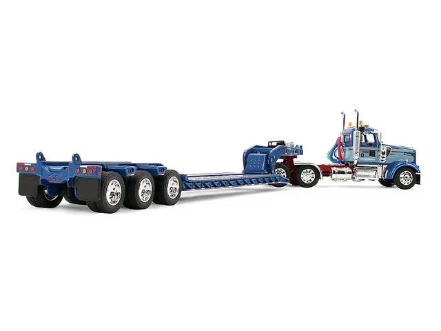 Alt view image 4 of 4 - First Gear Kenworth W900L Day Cab and Fontaine Magnitude Lowboy Trailer Sid Kamp Blue and Light Blue TwoTone 164 Diecast Model by DCPFirst Gear