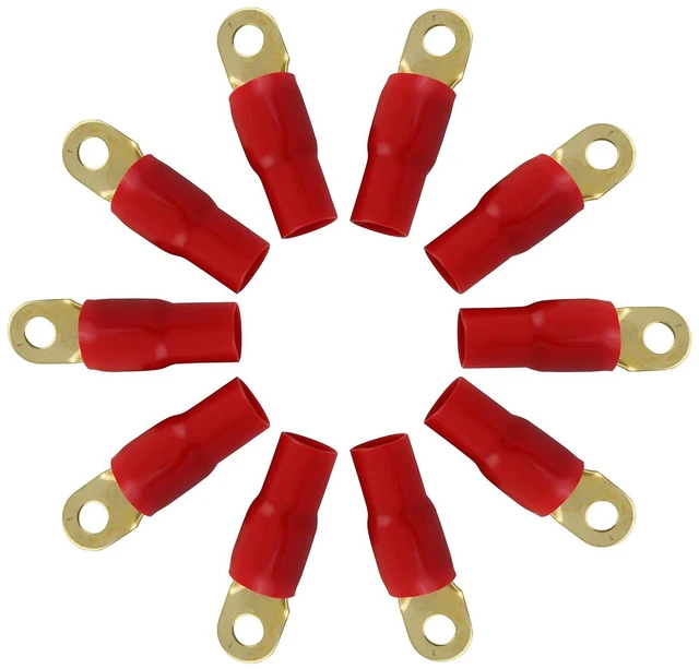 Main image of XSCORPION 10 Gauge Gold Ring Terminals with Red Sleeves 10 Pack