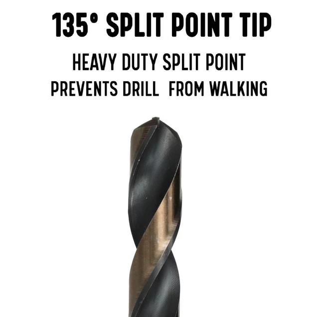 Alt view image 12 of 14 - DRILL AMERICA KFD3F1-1/8 1-1/8" HSS Black & Gold Drill Bit with Reduced 1/2"