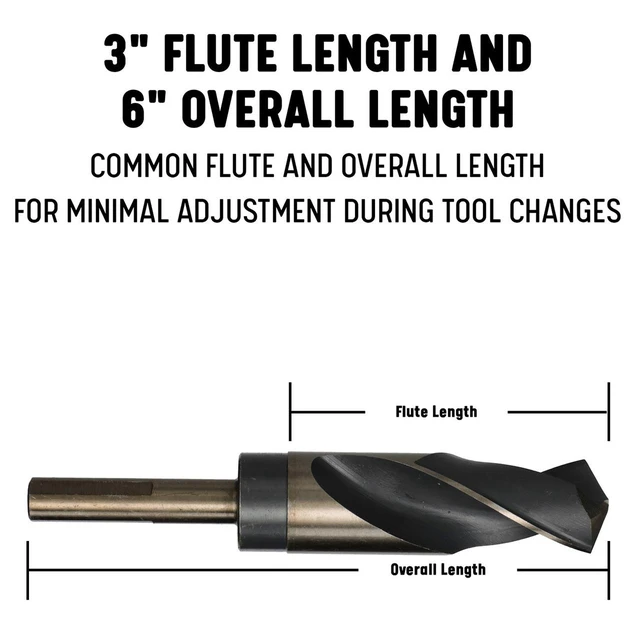 Alt view image 14 of 14 - DRILL AMERICA KFD3F1-1/8 1-1/8" HSS Black & Gold Drill Bit with Reduced 1/2"