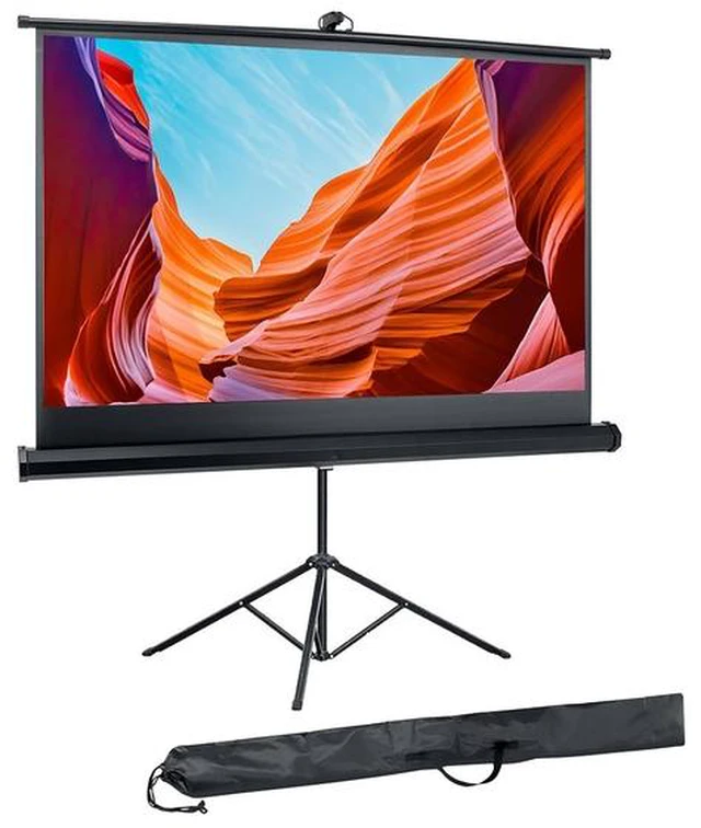Alt view image 15 of 15 - Pyle 60-Inch Tripod Projector Screen - Floor Standing, Portable Fold-Out Roll-Up Manual Screen, 16:9 Aspect Ratio