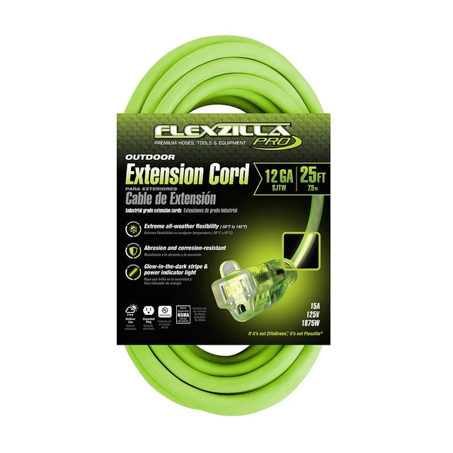 Alt view image 7 of 10 - Flexzilla Pro Extension Cord 123 AWG SJTW 25ft Outdoor Lighted Plug