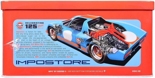 Alt view image 8 of 9 - Skill 2 Model Kit Gulf Racing Impostore with Collector Tin 1/25 Plastic Model by MPC