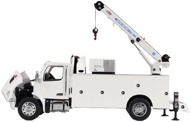 Alt view image 2 of 5 - DieCast Masters Peterbilt 536 AutoCrane Titan 85Body HC14Crane Work Truck with Miller EnPak White Transport Series 150 Diecast Model by Diecast Masters