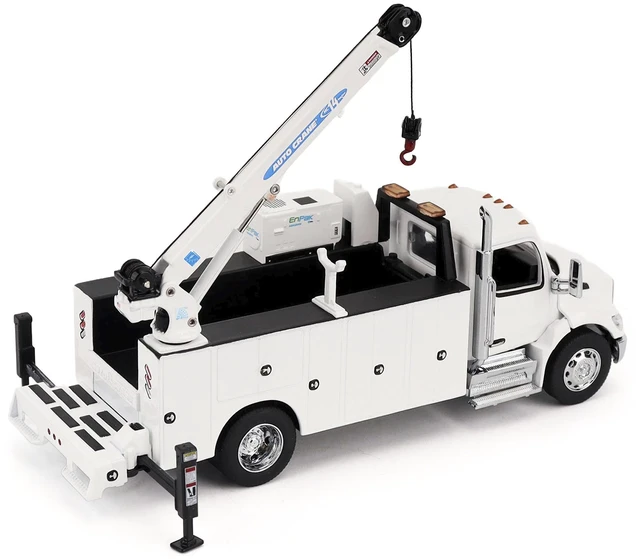 Alt view image 3 of 5 - DieCast Masters Peterbilt 536 AutoCrane Titan 85Body HC14Crane Work Truck with Miller EnPak White Transport Series 150 Diecast Model by Diecast Masters