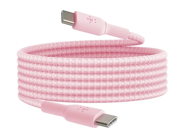 Alt view image 5 of 5 - Belkin BoostCharge Braided 6.6' 60W USB-C to USB-C Cable, Pink