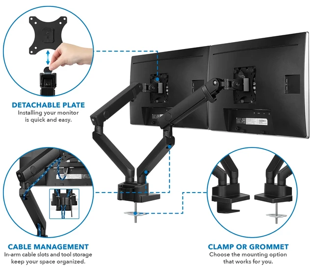 Alt view image 8 of 8 - Mount-It! Dual Monitor Arm Mount Desk Stand | Fits Up to 32" Screens
