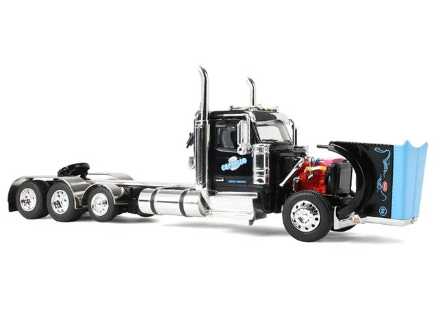 Alt view image 8 of 10 - Peterbilt 589 Day Cab and Fontaine Renegade LXT40 Trailer w/Fliptail Black w/Light Blue Hood 1/64 Diecast Model DCP/First Gear