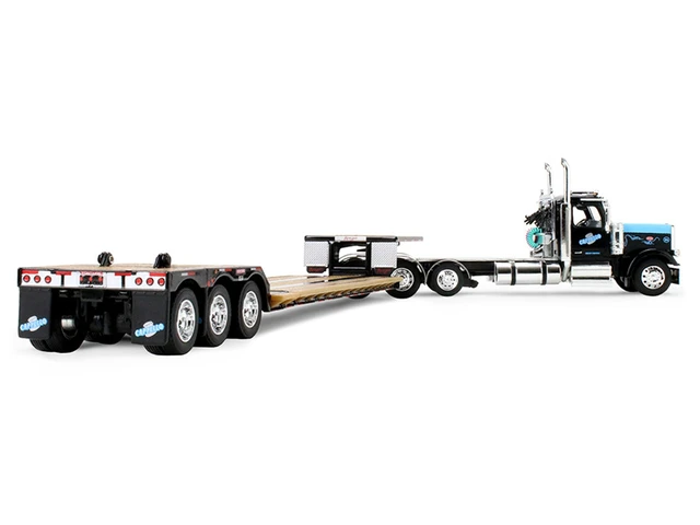 Alt view image 9 of 10 - Peterbilt 589 Day Cab and Fontaine Renegade LXT40 Trailer w/Fliptail Black w/Light Blue Hood 1/64 Diecast Model DCP/First Gear