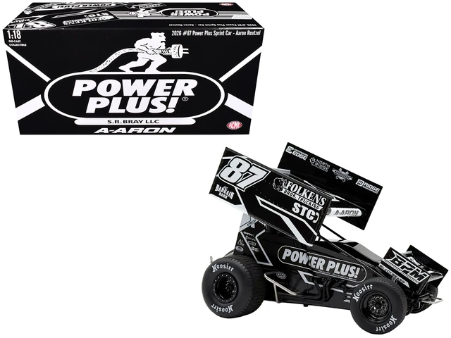 Alt view image 7 of 11 - Winged Sprint Car #87 Aaron Reutzel "Power Plus" Black (2026) 1/18 Diecast Model Car by ACME