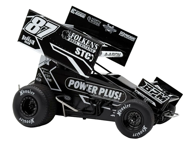 Alt view image 8 of 11 - Winged Sprint Car #87 Aaron Reutzel "Power Plus" Black (2026) 1/18 Diecast Model Car by ACME