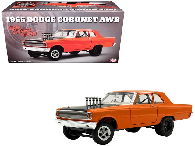 Main image of ACME 1965 Dodge Coronet AWB Go Man Go Go Mango Orange with Black Hood Limited Edition to 300 pieces Worldwide 118 Diecast Model Car by ACME