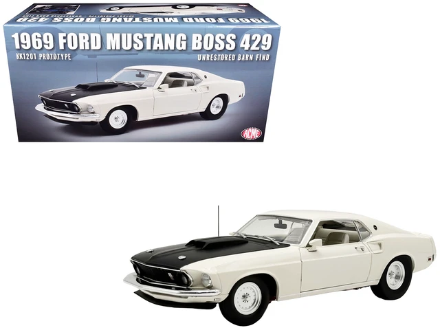 Alt view image 8 of 11 - 1969 Ford Mustang BOSS 429 "KK1201 Prototype - Unrestored Barn Find" White with Black Hood 1/18 Diecast Model Car by ACME
