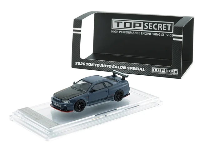 Alt view image 5 of 5 - BM Creations Nissan Top Secret Skyline GTR BNR34 RHD Right Hand Drive Stealth Gray with Carbon Hood Tokyo Auto Salon 2026 164 Diecast Model Car by BM Creations