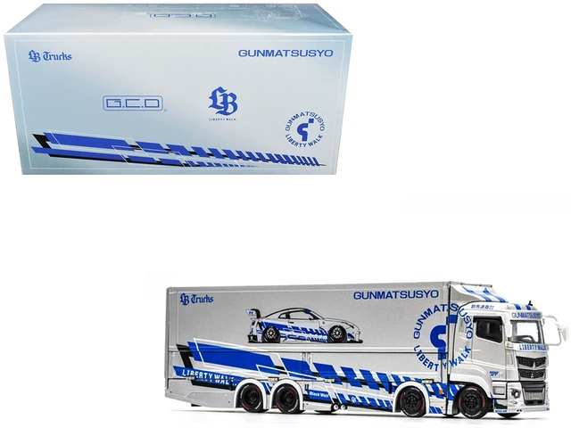 Main image of GCD Mitsubishi Fuso Super Great Transporter RHD Right Hand Drive LBTrucks Gunmatsusyo Silver Metallic with Blue Graphics Tokyo Auto Salon TAS 2026 Exclusive 164 Diecast Model by GCD