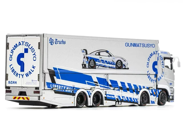 Alt view image 4 of 5 - GCD Mitsubishi Fuso Super Great Transporter RHD Right Hand Drive LBTrucks Gunmatsusyo Silver Metallic with Blue Graphics Tokyo Auto Salon TAS 2026 Exclusive 164 Diecast Model by GCD