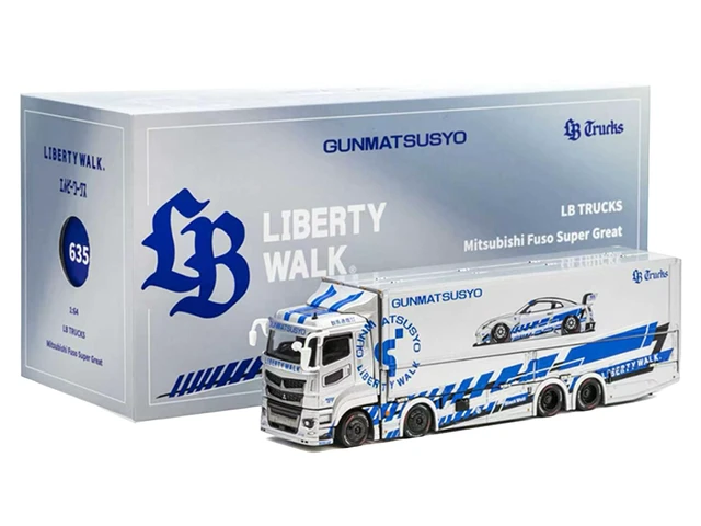 Alt view image 5 of 5 - GCD Mitsubishi Fuso Super Great Transporter RHD Right Hand Drive LBTrucks Gunmatsusyo Silver Metallic with Blue Graphics Tokyo Auto Salon TAS 2026 Exclusive 164 Diecast Model by GCD
