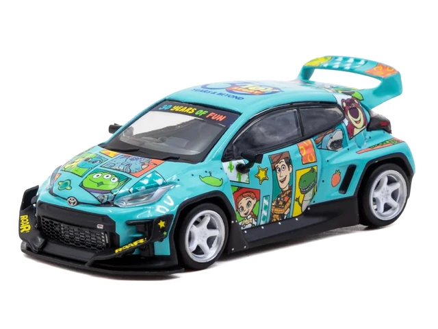 Alt view image 2 of 4 - Tarmac Works Toyota Pandem GR Yaris RHD Right Hand Drive Toy Story 30th Anniversary Blue with Graphics with Tarmac Cards Hobby64 Series 164 Diecast Model by Tarmac Works
