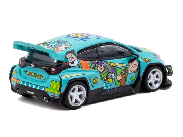 Alt view image 3 of 4 - Tarmac Works Toyota Pandem GR Yaris RHD Right Hand Drive Toy Story 30th Anniversary Blue with Graphics with Tarmac Cards Hobby64 Series 164 Diecast Model by Tarmac Works