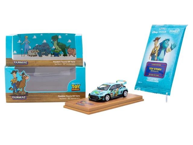 Alt view image 4 of 4 - Tarmac Works Toyota Pandem GR Yaris RHD Right Hand Drive Toy Story 30th Anniversary Blue with Graphics with Tarmac Cards Hobby64 Series 164 Diecast Model by Tarmac Works