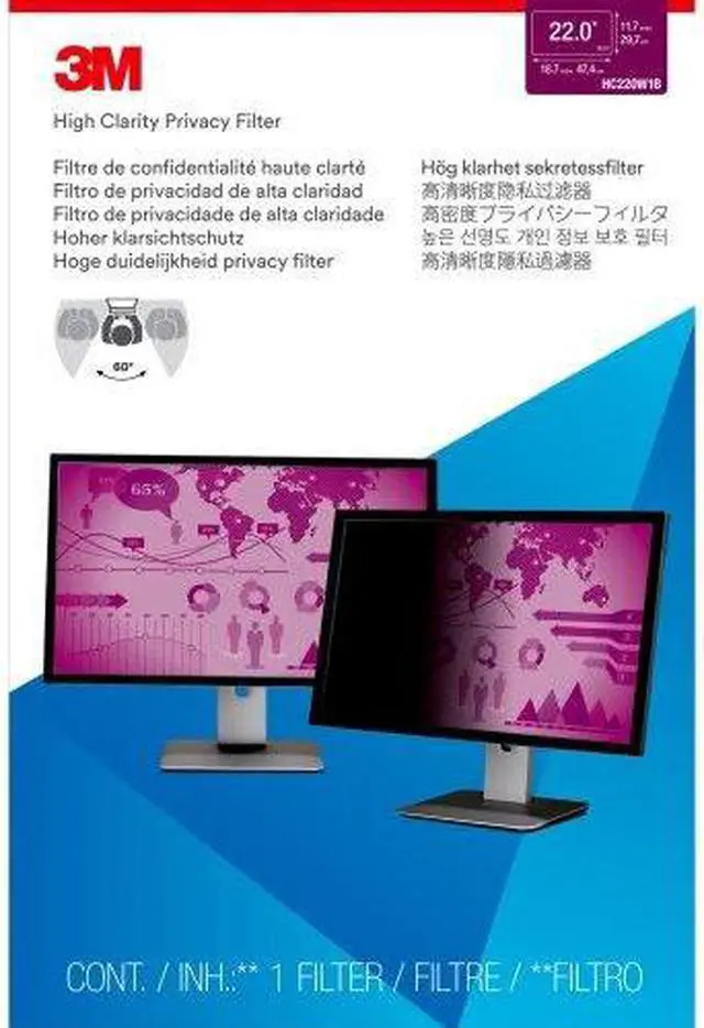 Alt view image 2 of 20 - 3M High Clarity Privacy Filters for 22" Widescreen LCD, 16:10 Aspect Ratio