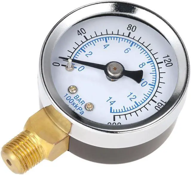 Alt view image 4 of 5 - 0-200psi 0-14bar Mini Pressure Gauge Dial Air Compressor Meter Hydraulics Pressure Tester Double Scale Measurer Side Mount