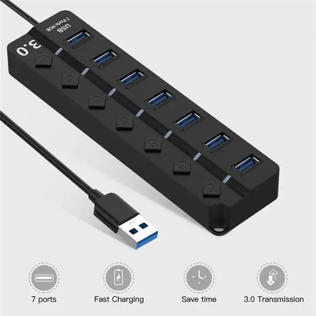 Alt view image 5 of 7 - USB 3.0 HUB Splitter 7 Ports with On/Off Switches High Speed 5Gbps Micro Multiple USB Port Expander for PC Computer