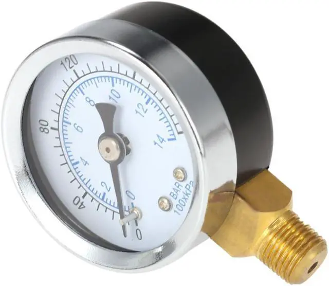 Alt view image 3 of 5 - 0-200psi 0-14bar Mini Pressure Gauge Dial Air Compressor Meter Hydraulics Pressure Tester Double Scale Measurer Side Mount