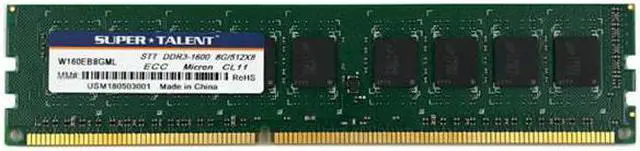 Alt view image 2 of 2 - Super Talent W160EB8GML DDR3 - 1600 8Gb, 512M x 8 ECC CL11 Micron Chip Server Memory