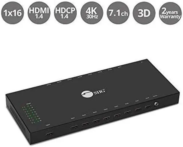 Alt view image 2 of 20 - siig 1x16 hdmi splitter  4k x 2k @30hz & 1080p, hdmi 1.4 deep color, 3d, plug & play, auto edid, 16port hdmi splitter 4k  ceh24q11s1
