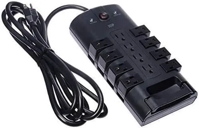 Alt view image 3 of 8 - Monoprice 12 Outlet Rotating Surge Protector Power Block / Strip - 10 Feet - Black | Heavy Duty Cord | UL Rated, 4,320 Joules With Grounded And Protected Light Indicator