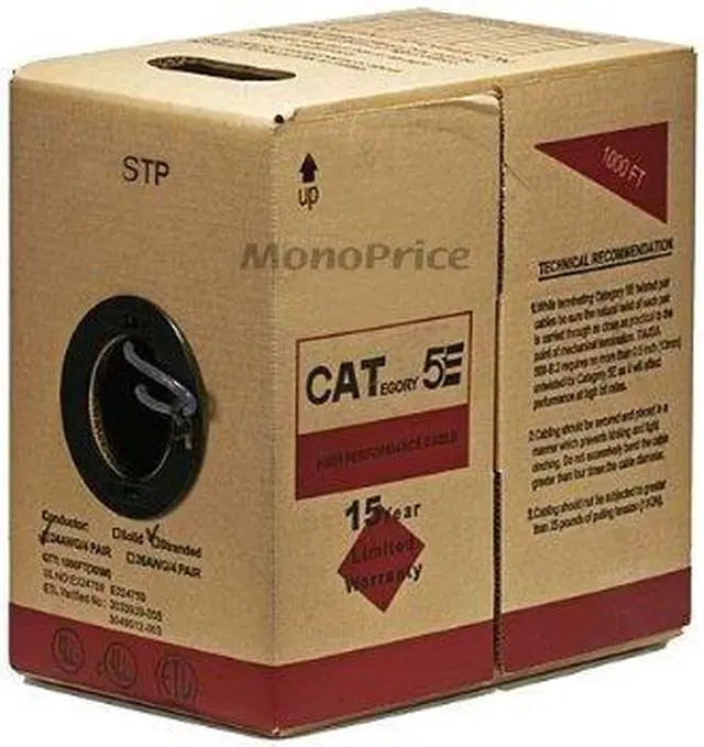Alt view image 4 of 6 - Monoprice Cat5e Ethernet Bulk Cable - 1000 Feet - Gray | Network Internet Cord - Stranded, 350Mhz, STP, CM, Pure Bare Copper Wire, 24AWG